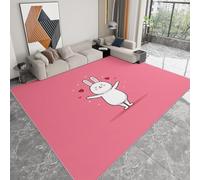 Tapis de Chambre 80 x 150 cm Doux Imprimé Style Dessin Animé, Tapis de Salon Antidérapant Lavable Decor Romantique Animaux Lapins Cœurs - Moquette pour Salle de séjour Chambre d'enfant Salle de Jeu