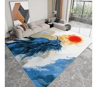 Tapis de Chambre 80 x 150 cm Doux Imprimé Traditionnel Oriental, Tapis de Salon Antidérapant Lavable Decor Encre Lavis Dragon Boule de Feu - Moquette pour Salle de séjour Chambre d'enfant Salle de Jeu