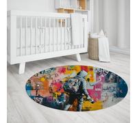 Tapis de Chambre à Coucher Doux Tapis de Sol Ronds Multicolores pour Chevet Graffiti Street Art Circulaire imprimé antidérapant à Poils Ras pour Le Salon Pièce Nuit d’Enfants 135cm