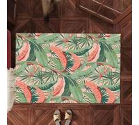 Tapis de chambre à coucher ou salon lavable doux à poils courts qui ne perd pas ses poils - Motif arbre tropical rétro - Rouge et vert - 130 x 200 cm