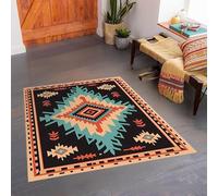 Tapis de chambre à coucher ou salon lavable doux à poils courts qui ne tombent pas Motifs géométriques rétro Orange Noir 130 x 200 cm