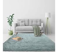 Tapis de Chambre Ado 70 x 110 cm, Dessous Antidérapant, Lavable à 30 Degrés, Super Doux, Aspect Fourrure, pour Salon Tapis Moelleux à Poils Courts, Bleu Gris
