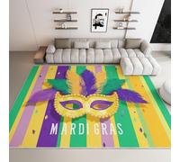 Tapis de Chambre Adulte 80 x 150 cm Moderne Lettres Descente de Lit, Lavable en Machine Antidérapant et Moelleux, Moquette Dense à Poils Courts pour Salle à Manger Plumes Masque Rayures Jaune-Vert