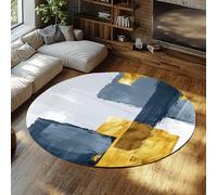 Tapis de Chambre d Enfant Rond Lavable Sol Moderne pour Salon Grand Gris Bleu Or résistant aux Taches antidérapant pièce à Coucher Cuisine 90cm