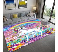 Tapis De Chambre De Fille 3D Joli Tapis De Licorne Girly Room Floor Décoratif Grands Carpet Cartoon Kids Room Play Jeu Crawl Mat Flanelle Memory Area Rug pour Salon (80x160 cm, Coloré 1)