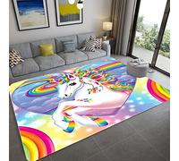Tapis De Chambre De Fille 3D Joli Tapis De Licorne Girly Room Floor Décoratif Grands Carpet Cartoon Kids Room Play Jeu Crawl Mat Flanelle Memory Area Rug pour Salon (100x150 cm, Coloré 2)