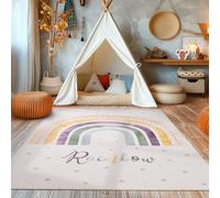 Tapis de chambre d'enfant, design arc-en-ciel, tapis moderne pour enfant, tapis de chambre de bébé, tapis de jeu pour garçons et filles, tapis crème, lavable et antidérapant. Crème, 100 x 150 cm