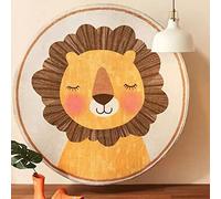 Tapis de Chambre d'enfant Rond Tapis Imitation Cachemire,Tapis de décoration Tapis de Jeu pour la Chambre Enfants,Motif de Lion Jaune, ø 120 cm
