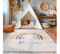 Tapis de chambre d'enfant, design arc-en-ciel, tapis moderne pour enfant, tapis de chambre de bébé, tapis de jeu pour garçons et filles, tapis crème, lavable et antidérapant. Crème, 100 x 150 cm