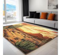 Tapis de Chambre Doux Cactus Du Désert Occidental, Tapis de Salon Couleur Orange Grand Antidérapant Lavable en Machine Decor 120x170 cm, Tapis pour Salle de séjour, Chambre d'enfant, Salle de Jeu