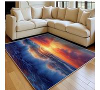 Tapis de Chambre Doux Coucher de Soleil sur la mer 60 x 90 cm Rouge Lavable en Machine Antidérapant, Tapis Salon Chambre d’Enfant Salle de Jeu Décoratif
