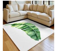 Tapis de Chambre Doux Feuilles de bananier Aquarelle 60 x 90 cm Vert Lavable en Machine Antidérapant, Tapis Salon Chambre d’Enfant Salle de Jeu Décoratif