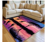 Tapis de Chambre Doux Girafe de Savane Africaine 60 x 90 cm Couleur Orange Lavable en Machine Antidérapant, Tapis Salon Chambre d’Enfant Salle de Jeu Décoratif