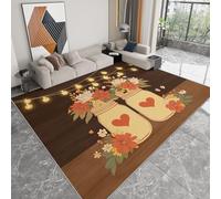 Tapis de Chambre Doux Imprimé Campagne, Tapis de Salon 100 x 160 cm Antidérapant Moquette Lavable Decor Romantique Plantes Fleurs Cœurs - Moquette pour Salle de séjour Chambre d'enfant Salle de Jeu