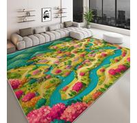 Tapis de Chambre Doux Imprimé Dessin Animé, Tapis de Salon 140 x 200 cm Antidérapant Moquette Lavable Carte Rustique Montagnes Arbres Verts - Moquette pour Salle Séjour Chambre d'enfant Salle Jeu