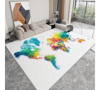 Tapis de Chambre Doux Imprimé Minimaliste, Tapis de Salon 160 x 230 cm Antidérapant Moquette Lavable Aquarelle Carte Monde Géométriques - Moquette pour Salle de séjour Chambre d'enfant Salle de Jeu