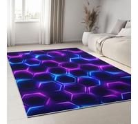 Tapis de Chambre Doux Imprimé Nid d'abeille Géométrique Hexagone, Tapis de Salon 60 x 90 cm Moquette Antidérapant Lavable Violet - Moquette pour Salle de Séjour Chambre d'enfant Salle de Jeu