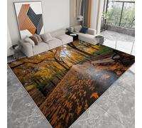 Tapis de Chambre Doux Imprimé Paysage, Tapis de Salon 160 x 230 cm Antidérapant Moquette Lavable Decor Parc Automne Forêt Feuilles Mortes - Moquette pour Salle de séjour Chambre d'enfant Salle de Jeu