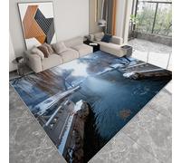 Tapis de Chambre Doux Imprimé Paysage, Tapis de Salon 80 x 150 cm Antidérapant Moquette Lavable Decor Parc Rivière Plantes Arbres - Moquette pour Salle de séjour Chambre d'enfant Salle de Jeu