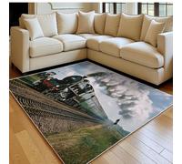 Tapis de Chambre Doux Locomotive à Vapeur rétro 60 x 90 cm Noir Lavable en Machine Antidérapant, Tapis Salon Chambre d’Enfant Salle de Jeu Décoratif
