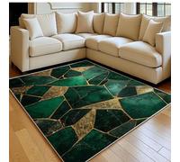 Tapis de Chambre Doux Marbre géométrique 60 x 90 cm Vert émeraude Lavable en Machine Antidérapant, Tapis Salon Chambre d’Enfant Salle de Jeu Décoratif