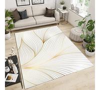 Tapis de Chambre Feuilles De Lignes Dorées, Tapis Moquette de Salon à Poils Ras, Art Moderne du Minimalisme Blanc Lavable Tapis Intérieur - pour Décor de Cuisine Et de Salle à Manger 80 x 120 cm