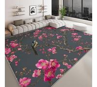 Tapis de chambre interieur imprimé traditionnel 140 x 200 cm, Tapis de salon antidérapant moquette lavable plantes fleurs cerisier animaux oiseaux - Moquette pour salle de séjour chambre d'enfant