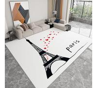 Tapis de Chambre Interieur Thème Saint Valentin 180 x 240 cm, Tapis de Salon Antidérapant Moquette Lavable Tour Eiffel Romantique en Forme de Cœur - Moquette pour Salle de séjour Chambre d'enfant