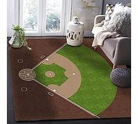 Tapis De Chambre, Jeu De Sport Terrain De Baseball Brun Vert 3D, Tapis Imprimé, Tapis De Chambre en Mousse À Mémoire Douce, Facile À Nettoyer, sans Peluches 50 X 80 Cm / 19,6 X 31,5 Pouces