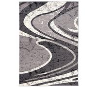 Tapis de Chambre Salon - Gris Noir Blanc - Tapis Classique das un Cadre Contemporaine - Ras et Résistant - a Poid Court - avec des Motifs Abstrait - Facile a Nettoyer " MONACO " 220 x 300 cm Grand