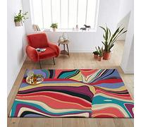 Tapis de chambre/salon lavable doux à poils courts qui ne tombent pas rétro abstrait multicolore violet rouge 130 x 200 cm