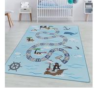 SIMPEX Tapis Enfant Bleu 140x200 cm Pirate Design Moderne Antidérapant Lavable Facile Entretien Doux Antiallergique Chambre