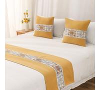 Tapis de chemin de lit for lit king size, écharpe de lit d'hôtel brodée moderne for lit king size, couleur unie, chemin de lit et écharpes confortables et lisses)(A yellow,48*210cm for 150cm Bed)