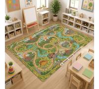 Tapis de chemin sinueux, arbres fantaisistes et ludiques, rivière, printemps, bord vert, tapis rectangulaire pour salle de coration de bibliothèque, 1,5 x 2,1 m