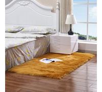Tapis de chevet luxueux à poils longs lavable pour salon/chambre à coucher - Ne perd pas ses poils - Tapis de sol décoratif (jaune camel, 80 x 120 cm)