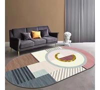 Tapis de chevet ovale 80 x 160 cm, lavable, tapis à poils courts pour salon, entrée, couloir, chambre à coucher, balcon, décoration d'intérieur, géométrique, moderne, rose, or, gris,