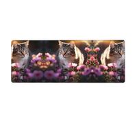Tapis de clavier et de souris imprimé floral Cat2 (30,5 x 80 cm), tapis de souris de jeu de bureau, confortable et durable