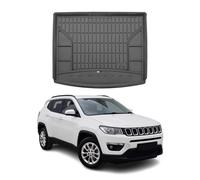 Tapis de Coffre 3D TPE Premium Compatible avec Jeep Compass II 2016-2020 | Bac de Protection de Coffre Intérieur antidérapant Revêtement de Coffre Bords Hauts pour Voiture Noir
