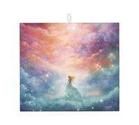 Tapis de comptoir de cuisine absorbant élégant motif fantaisie paradis espace imprimé design pliable et antidérapant avec anneau de suspension