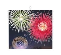 Tapis de comptoir de cuisine absorbant élégant motif splendide feux d'artifice pliable et antidérapant avec anneau de suspension