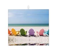 Tapis de comptoir de cuisine antidérapant imprimé « Chairs Beside The Blue Sea Sky » avec corde de suspension - 45,7 x 40,6 cm - Tapis de vidange absorbant pour comptoir de cuisine - Convient pour les