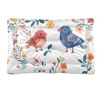 Tapis de couchage lavable doux et antidérapant pour chien et chat de grande taille - Motif oiseau doux - Blanc - 91,4 x 61 cm