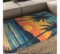 Tapis de Coucher de Soleil côtier Superbe Plage Palmier et Paysage de l’océan Tapis à Poils Ras pour Salon Cuisine Chambre antidérapant Lavable 160 x 200 cm