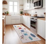 Tapis de Couloir 50 x 150 cm, Poil Ras Tapis de Passage Couloir Antidérapant et Lavable Minimaliste Futuriste À Carreaux Marelle Motif Tapis de Sol Long, Beige Porte Cuisine Buanderie Chambre Tapis