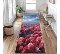 Tapis de Couloir 50x100 3D Fleur Roses Tapis Couloir Floral Océan Passage Lavable en Machine Antidérapant Long Carpet Entrée Cuisine Chambre Salon Doux Poil Ras Rug aRa201