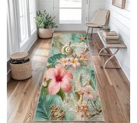 Tapis de Couloir 50x100 Tropical Fleur Feuilles Tapis Couloir Côtier Vintage Passage Lavable en Machine Antidérapant Long Carpet Entrée Cuisine Chambre Salon Doux Poil Ras Rug aRa121