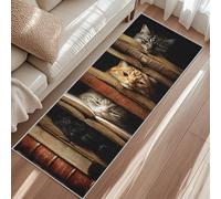 Tapis de Couloir 60x120 cm Chat de la Bibliothèque, Tapis de Passage Livres Anciens Antidérapant Lavable en Machine, Carpet Long pour Cuisine, Chambre, Entrée, Salon, Buanderie, Décoration Intérieure