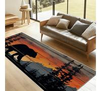 Tapis de Couloir 60x120cm Ferme Rural Coucher de Soleil Tapis de Cuisine Ours Animal Pin Silhouette Passage Long Carpet Antidérapant Lavable en Machine Descente de Lit Paillasson Cuisine Doux