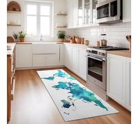 Tapis De Couloir 60X150 Cm - Géographie Cartes Aquarelles Bleu - Tapis Long Lavable Antidérapant pour Entrée, Couloir, Cuisine Et Salon - Doux, Tapis Intérieur Maison
