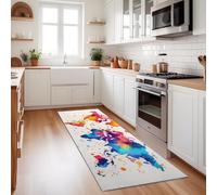 Tapis De Couloir 60X150 Cm - Lavable Et Antidérapant, Tapis Long Et Étroit pour Couloir, Entrée, Cuisine Ou Salon - Géographie Cartes Éclaboussures d'encre Rouge Doux, Facile À Entretenir